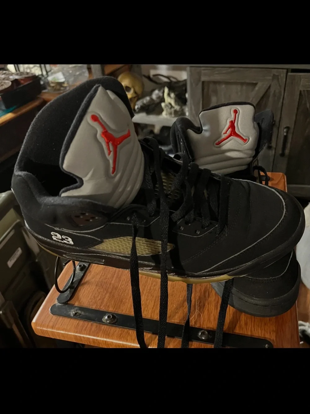 Jordan Black High-Top Sneakers with White Jumpman and Red Air Jordan Tag